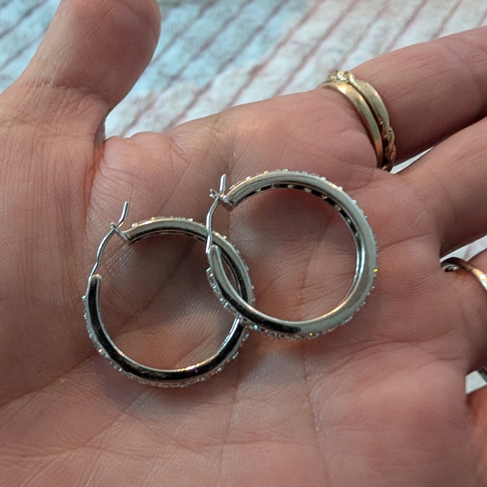 Never Worn 925 CZ Silver Hoops - Picture 2 of 10